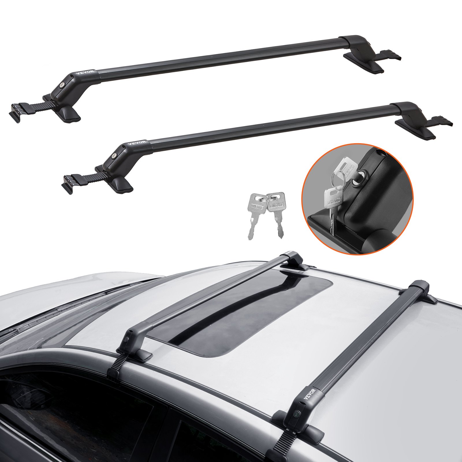 Dachträger Dachgepäckträger Auto Querträger 2 Stk. Dachträger 70,3kg Tragfähigkeit, Geeignet Für PKW Abstand Zwischen Dachrinnen 105-109cm, Abstand Von Dachrinnen Zu Fenstern 6cm - Image 1