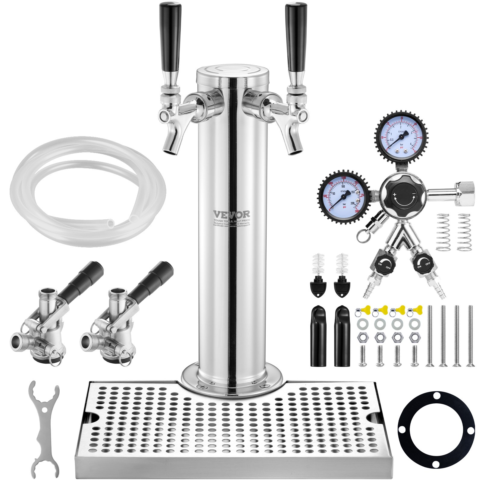 Kegerator-Turm-Kit, Bier-Umrüstsatz Mit 2 Zapfhähnen, Bier-Turmspender Aus Edelstahl Mit Doppelmessgerät W21.8-Regler Und S-System-Fasskupplung, Bier-Tropfschale Für Partys Zu Hause - Image 1