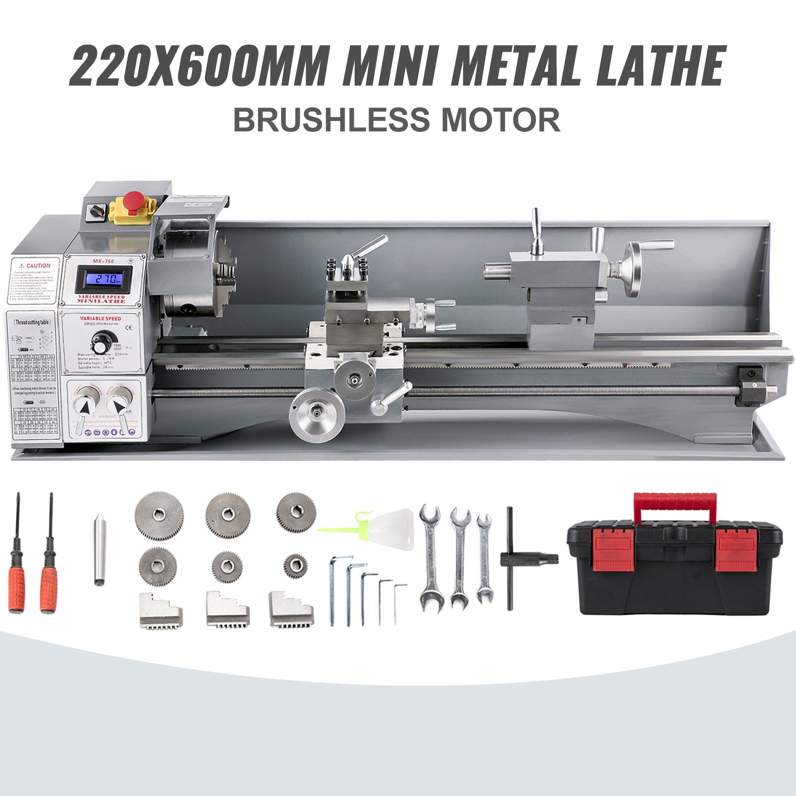 Mini Drehbank 220x600mm Drehmaschine Metall 750 W Mini Drechselbank Für Metallbearbeitung Drehbank Metall Präzise Einfach Zu Bedienen