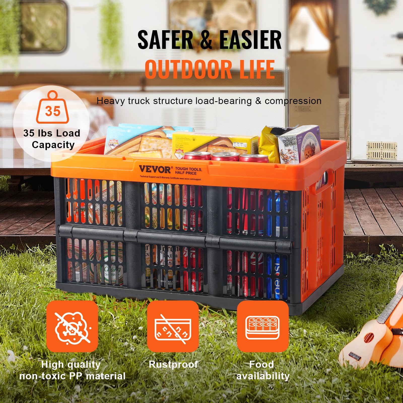 3er-Pack 45-Liter-Profi-Faltboxen, PP-Material, faltbare Transportbox mit Griff, stapelbar für Aufbewahrung und Transport, Orange_voghion.com