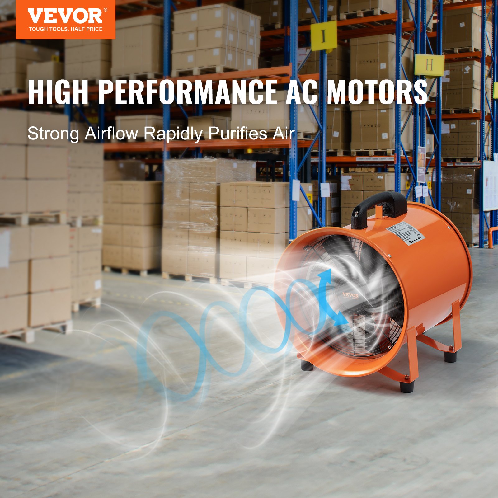 VEVOR Baustellenlüfter – 367-W-Wechselstrommotor, 2800 U/min, 2574 CFM (4373 m³/h), Axiallüfter mit 10-m-Schlauch, Geräuschpegel 79 dB, Industrielüfter_voghion.com