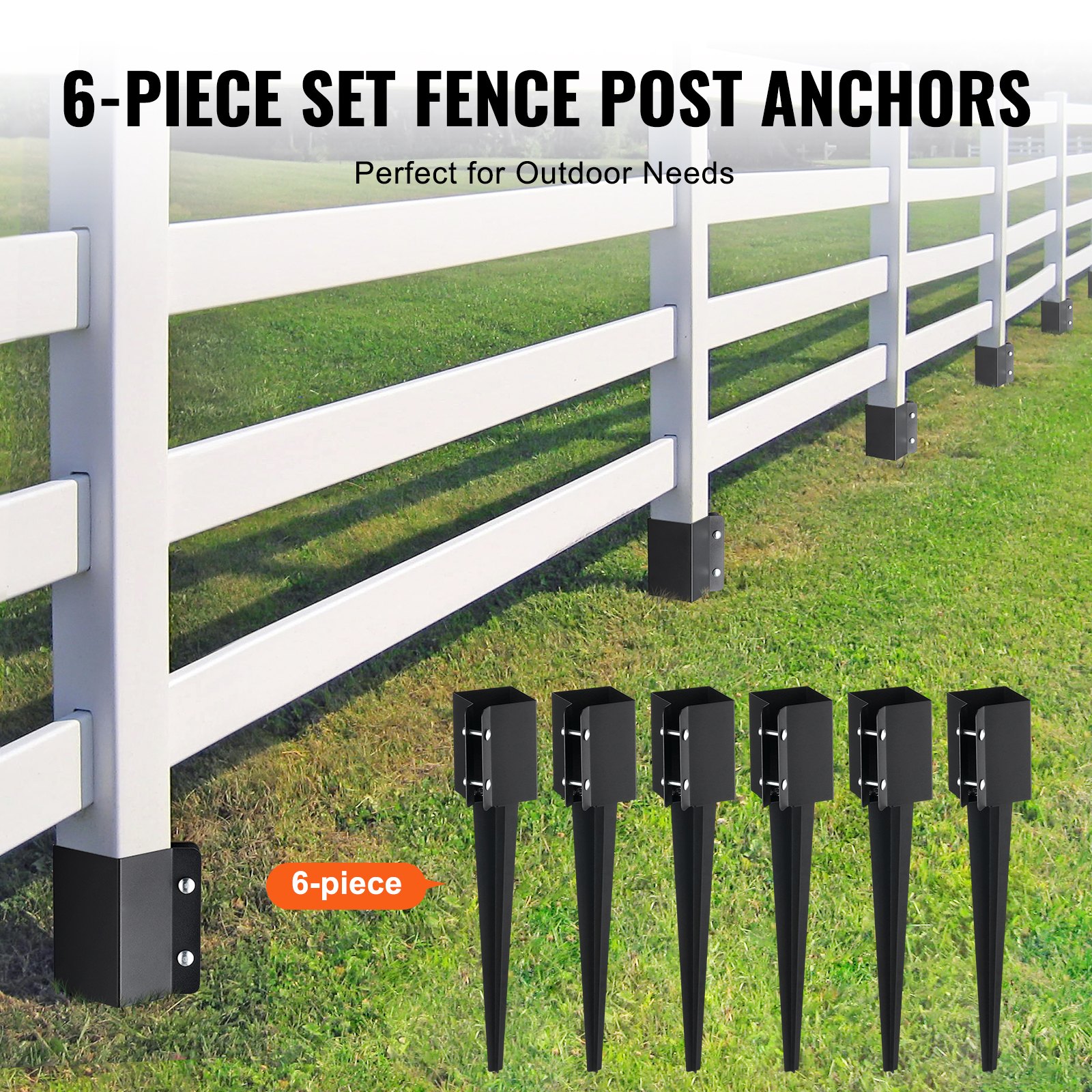 Ground Anchor For Fence Posts Black Powder Coated 6 Pack_voghion.com