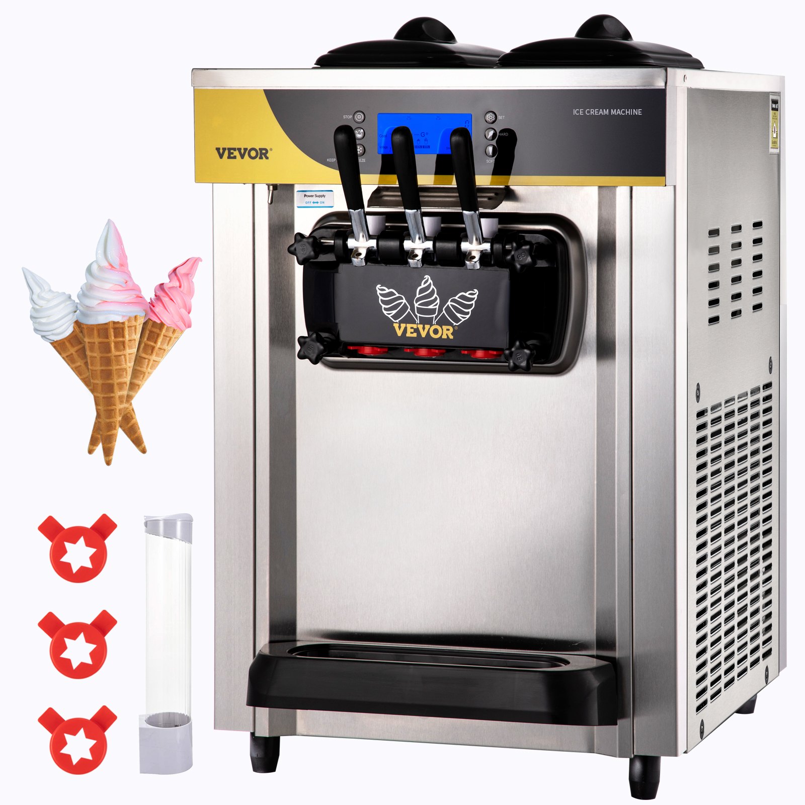 Kommerzielle Softeismaschine 2200 W Arbeitsplatte Softeismaschine 22-30 L/Std.Softeismaschine Desktop, Softeismaschine 3 Geschmack Mit LCD-Display Eiscrememaschine Speiseeismaschine