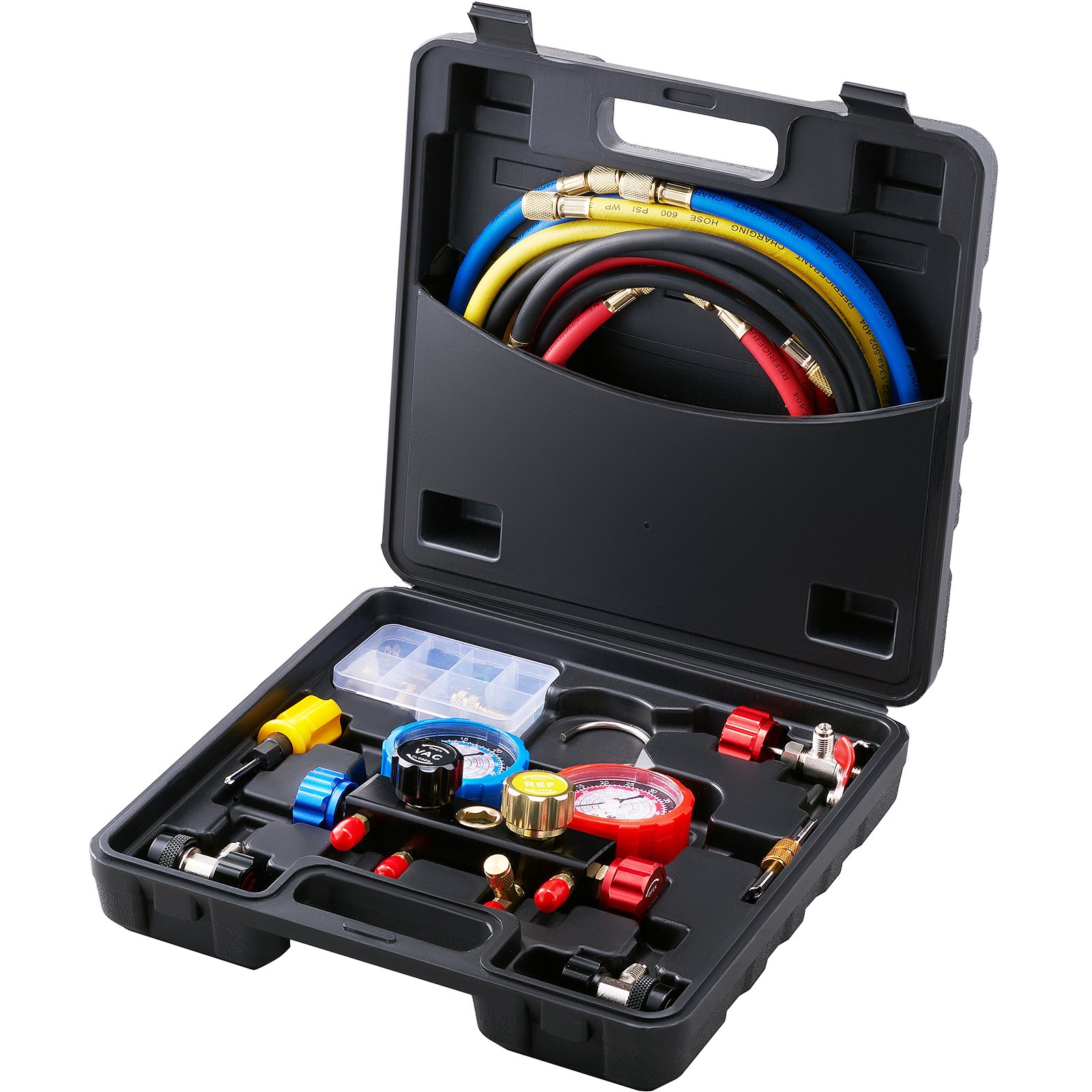 Kältemittel Manometer 4-Wege Auto Kältemittel Verteiler Messgeräteset, R134A-R12-R410A-R22 AC 4 Stk. 1524 Mm Ladeschläuche Kältemittel Manifold Messgerät AC-Diagnosewerkzeuge Autoklimaanlagen - Image 1