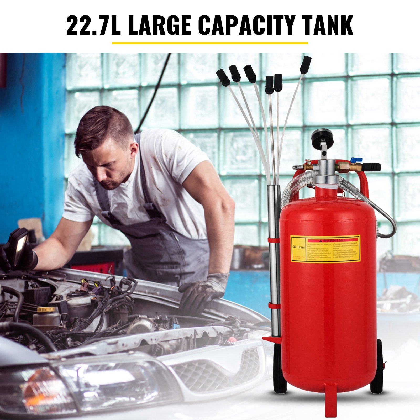 VEVOR 22,7 Liter Vakuumextraktor, 8-10 Bar pneumatische Vakuumpumpe mit 12,5 kg Tragfähigkeit, tragbar mit Hinterrädern_voghion.com