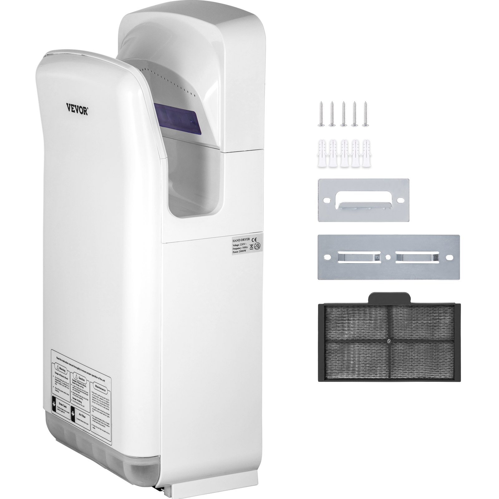 Händetrockner 2000W Kommerzieller Elektrischer Händetrockner HEPA-Filter Wandhandtrockner Kohlebürstenmotor Händeföhn Weiß Luftgeschwindigkeit 100m/s Ideal Für Flughäfen Büros Einkaufszentren - Image 1