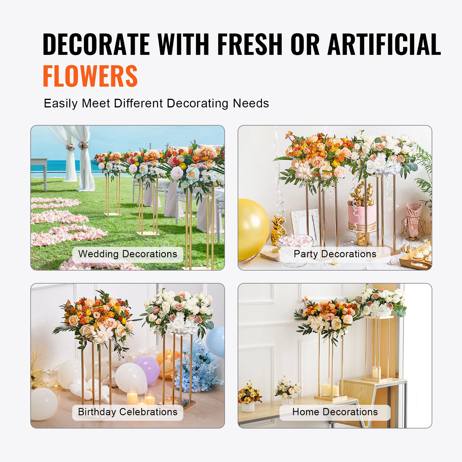 Blumenständer-Set – 4-teiliges quadratisches Blumenständer-Set, 20 x 20 x 60 cm, Beistelltisch aus Eisen, moderne goldverzinkte Pflanzenständer für Bars, Hotels, Cafés_voghion.com
