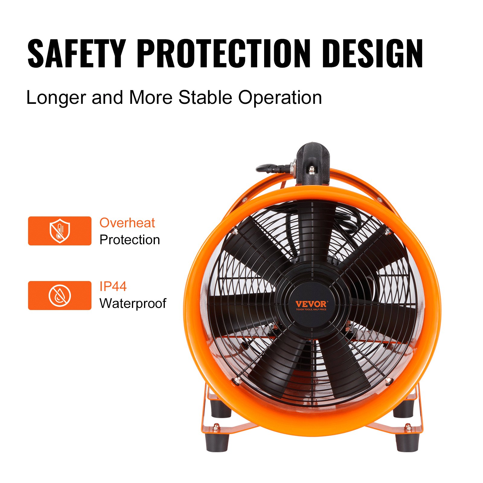 Bauventilator 900-W-AC-Motor Baugebläse 2850 U/min Baulüfter Gebläse 5175 CFM (8792 M3/h) Axiallüfter 10 M Schlauch Axialgebläse 79 DB Geräuschpegel Industrielüfter IP44