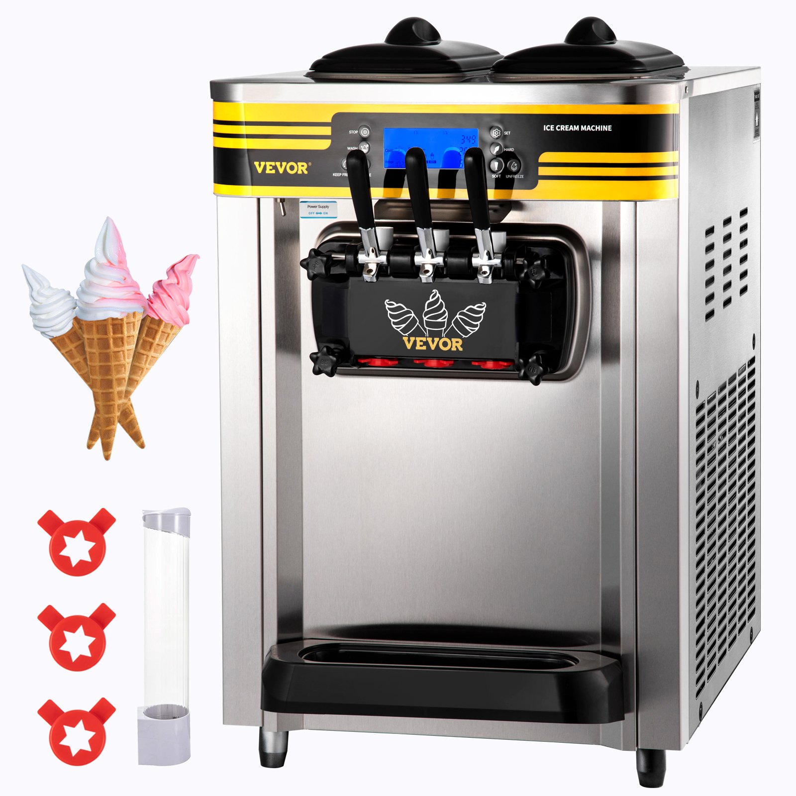 Kommerzielle Softeismaschine 2350 W Arbeitsplatte Softeismaschine 22-30 L/Std.Softeismaschine Desktop, Softeismaschine 3 Geschmack Mit LCD-Display Eiscrememaschine Speiseeismaschine