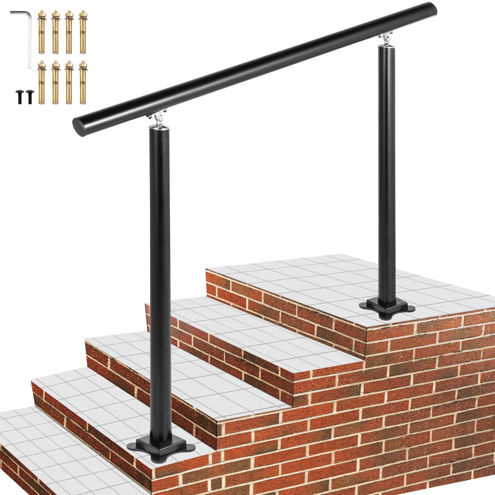 Treppengeländer aus Aluminium – 90 cm langes, schwarzes Eingangsgeländer mit Innensechskantschlüssel und 8 M6-Verlängerungsschrauben für Wohn- und Bürogebäude_voghion.com