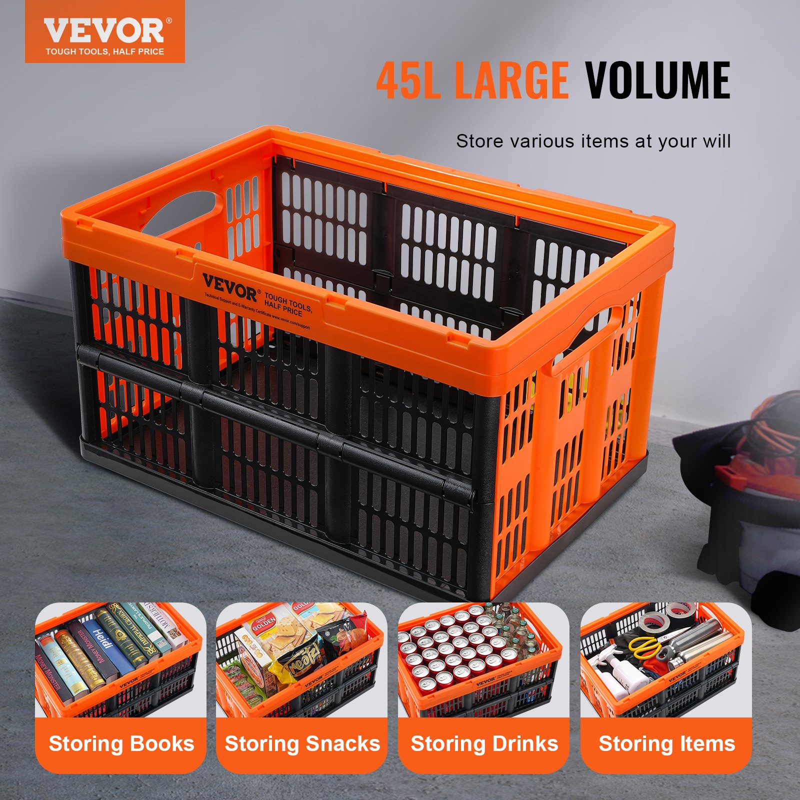 3er-Pack 45-Liter-Profi-Faltboxen, PP-Material, faltbare Transportbox mit Griff, stapelbar für Aufbewahrung und Transport, Orange_voghion.com