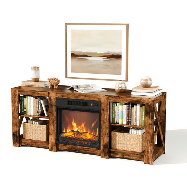 58 Inch Rot Wood Color Double-Sided Cross Fireplace Cabinet With 18 Inch Fireplace Core, 149 * 40 * 60cm… image 2
