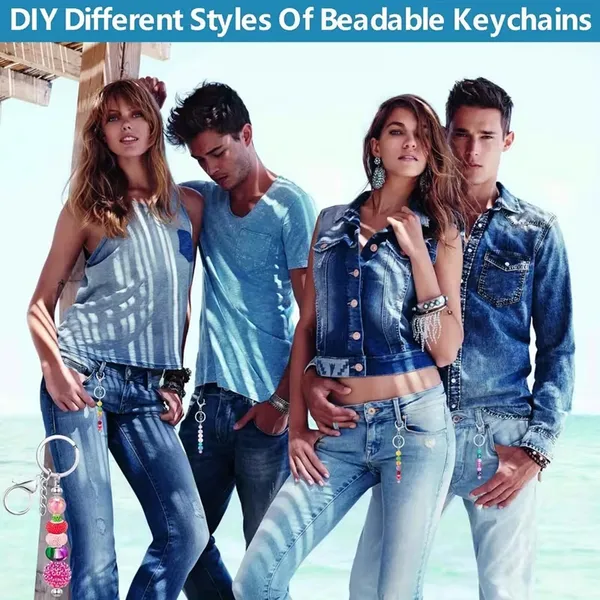 60 Pcs Beadable Keychain Bar Bulk Silver Bead Keychain Beaded Item For Pendant DIY Alloy Blank Key Chain Accessories Bulk Includes 20 Beadable Keychain 20 Bags 20 Cards 5
