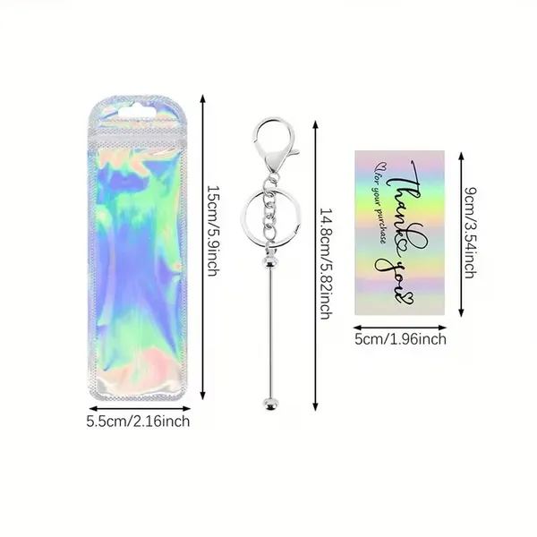 60 Pcs Beadable Keychain Bar Bulk Silver Bead Keychain Beaded Item For Pendant DIY Alloy Blank Key Chain Accessories Bulk Includes 20 Beadable Keychain 20 Bags 20 Cards 3