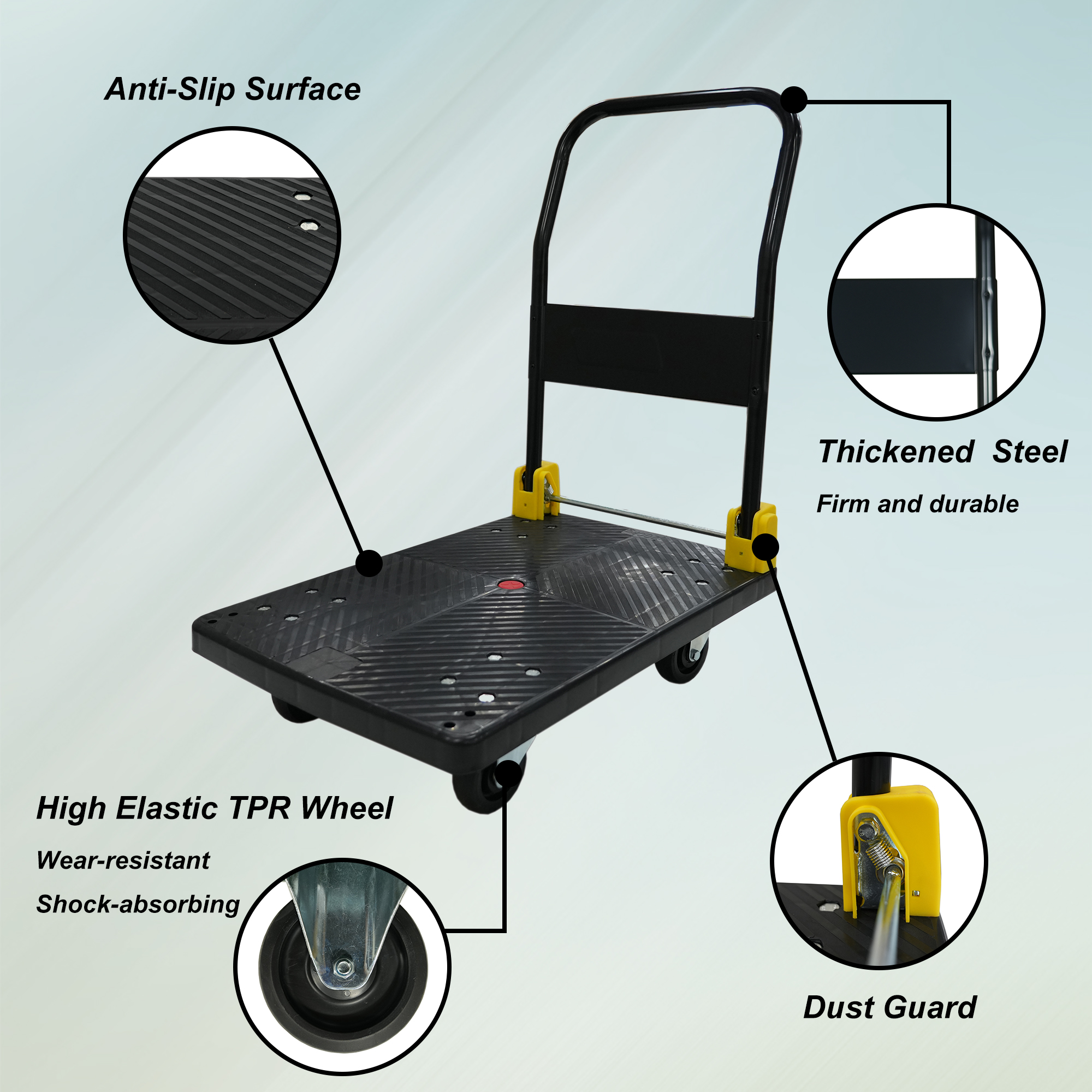 Foldable Platform Push Hand Truck Cart, 440 Lbs. Weight Capacity, 2 Swivel Brake Wheels 5