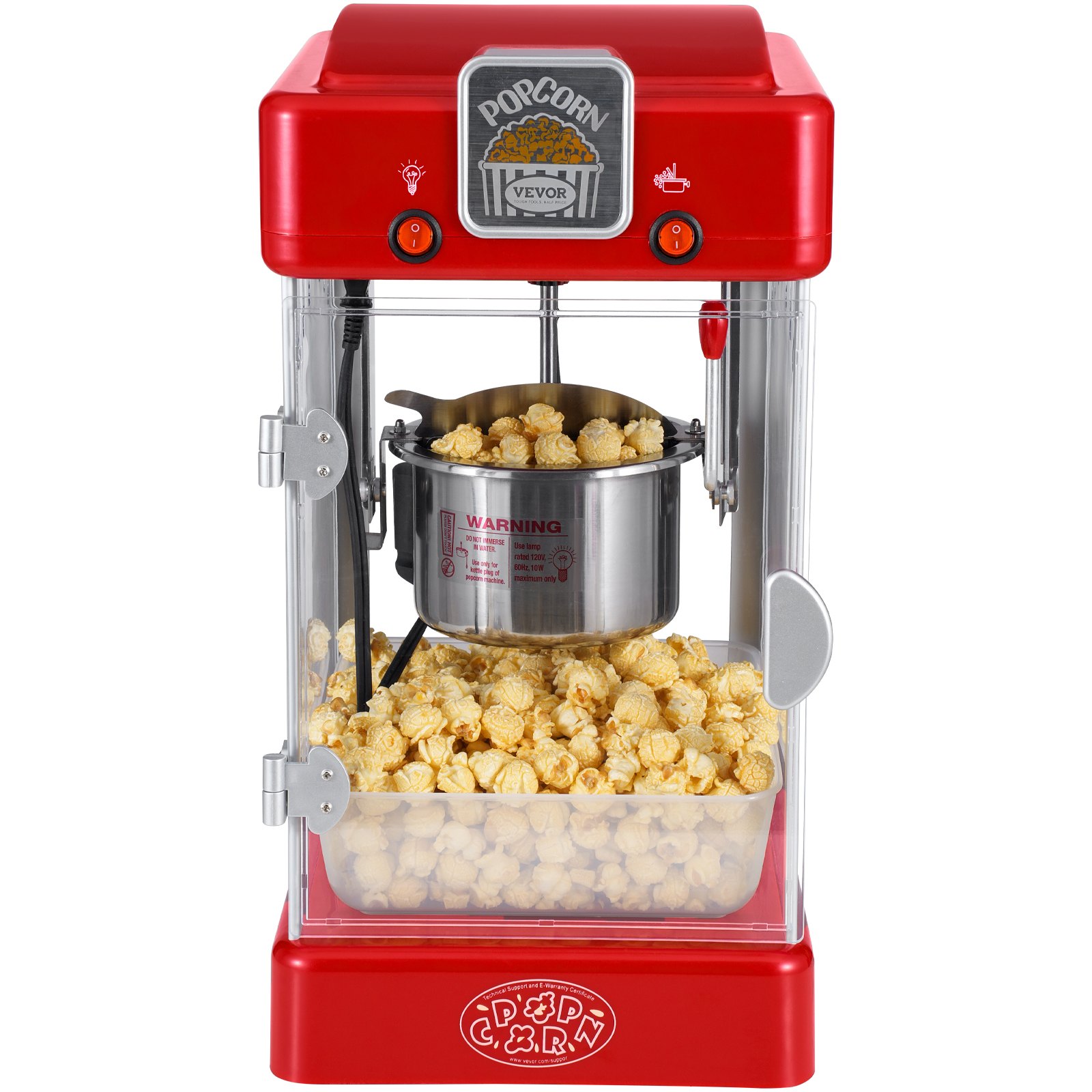 Popcornmaschine – 300 W, 70-ml-Wasserkessel für 4 Liter Popcorn pro Portion, Tischgerät mit PP-Tür, inklusive 2 Spateln und Tablett, Kino-Design, Rot_voghion.com