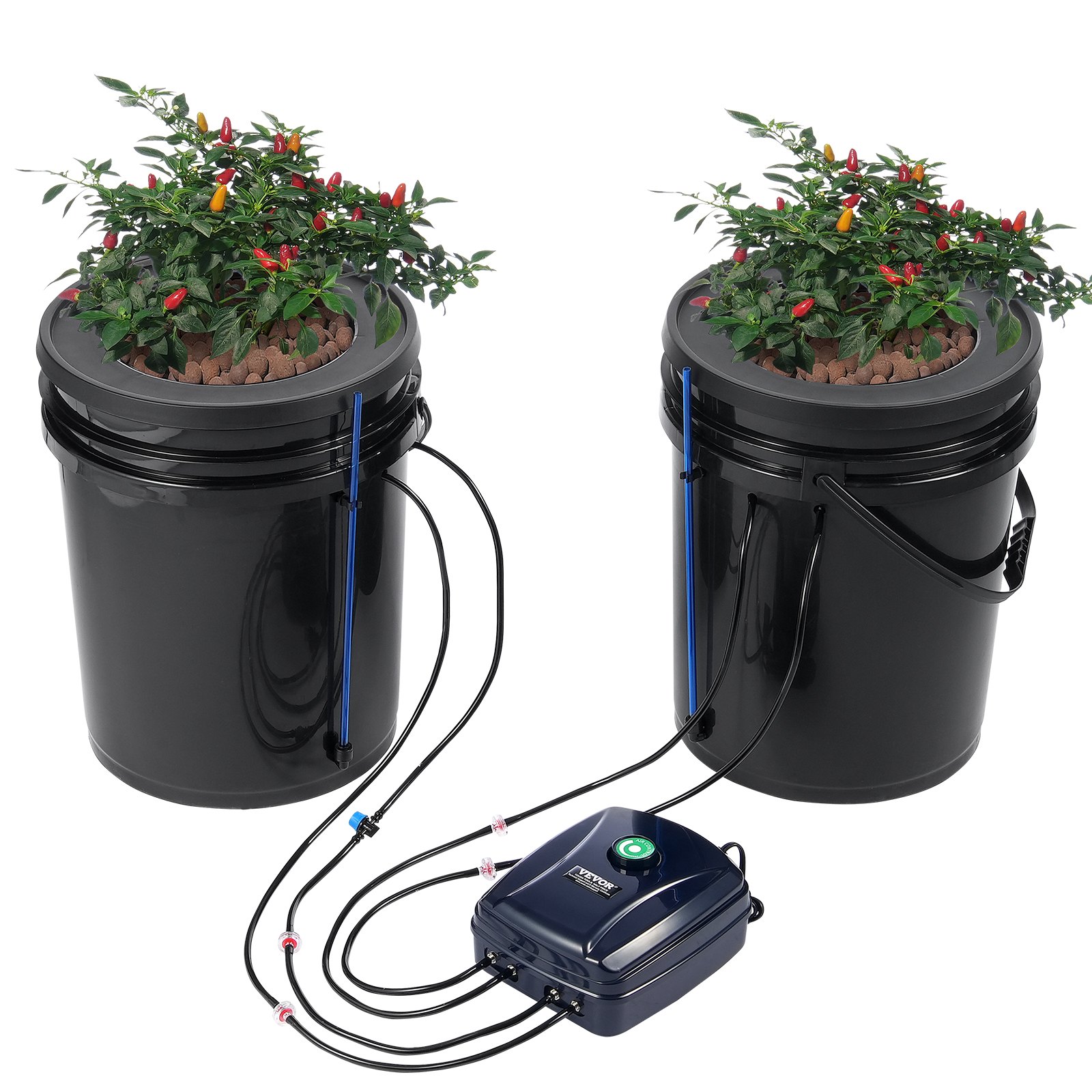 DWC Hydroponics Grow System, Hydroponisches Anbausystem Mit Top-Drip-Kit, Deep Water Culture 2 5-Gallonen-Eimer, Mit Luftpumpe, Luftsteinen Und Wasserstandsanzeige Für Blattgemüse_voghion.com