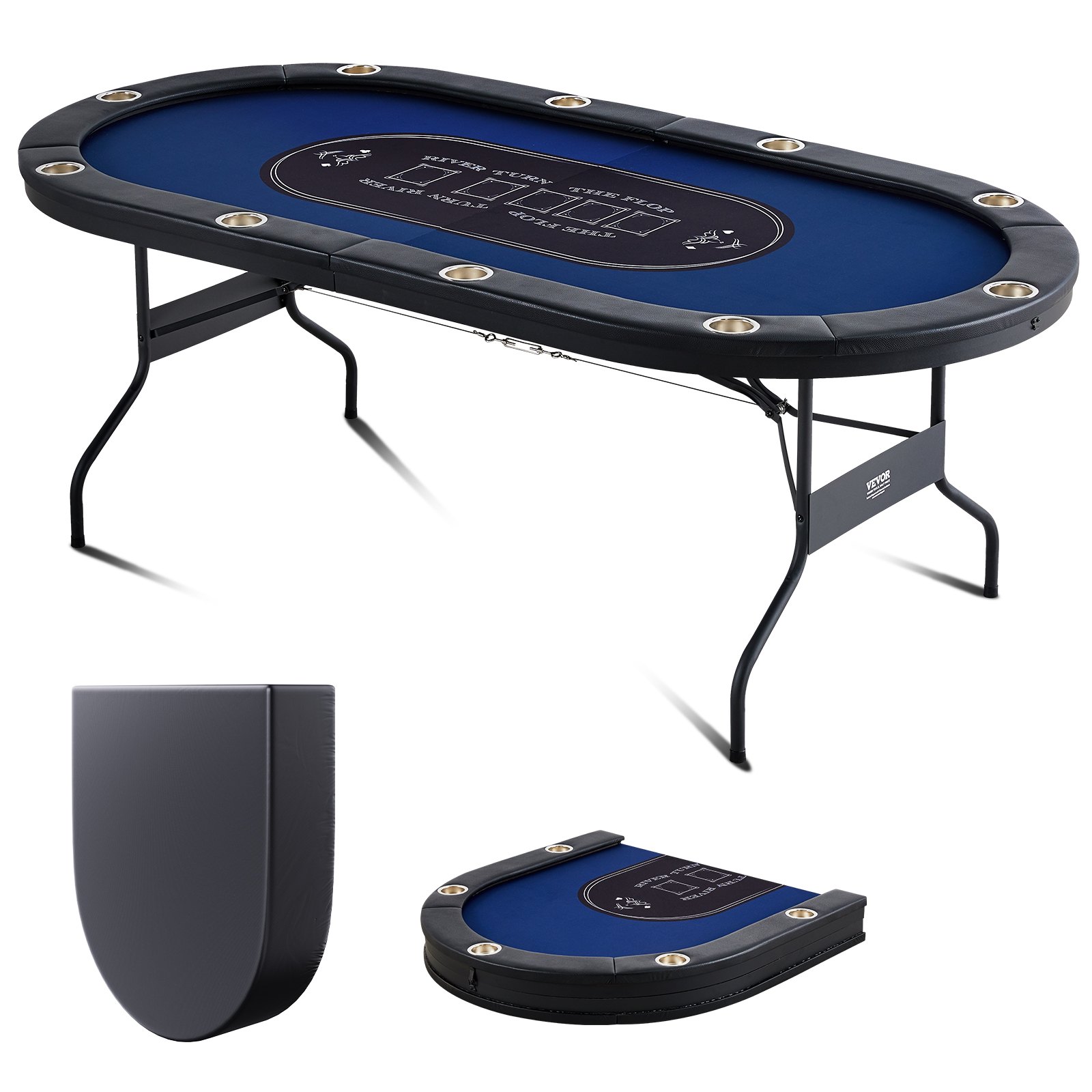 Casino Pokertisch Klappbare Tischbeine 2140 X 1070 X 760 Mm (L X B X H), Faltbarer Pokertisch, Schwarz & Blau Pokerauflage Klapptisch Für 10 Spieler, Pokertisch Mit Staubschutzhülle Tragbar - Image 1