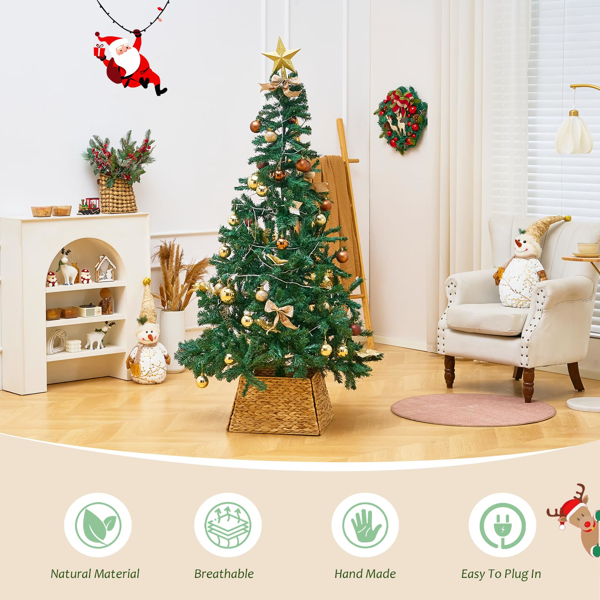 Handcrafted Openwork Woven Hyacinth Wicker Christmas Tree Skirt - Tree Collar & Christmas Tree Base Cover, 24In, Natural 3