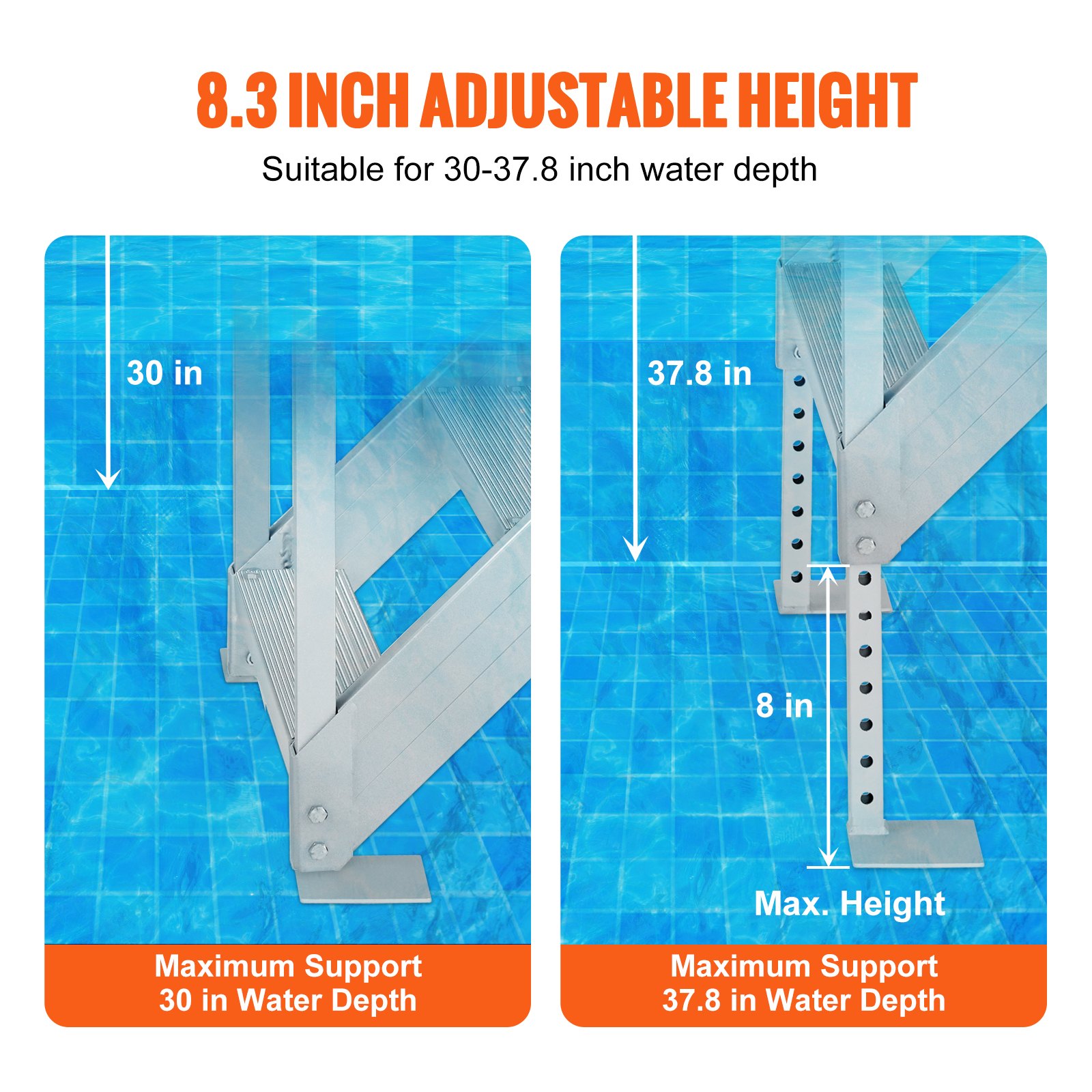 4-stufige Badeleiter Mit Zwei Handläufen Bootsleiter 800x1850x1750mm Poolleiter Aus Aluminiumlegierung Treppenleiter 250kg Tragfähigkeit 55x10cm Pedale Ideal Für Häfen Boot Schwimmbäder 3