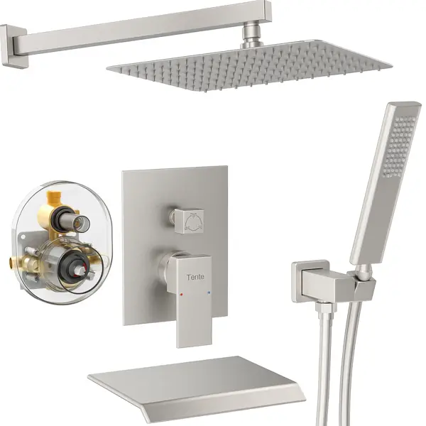 Male NPT Brushed Nickel Shower System, 12 Inch Shower Fixtures Rain Shower Head With Handheld Shower Spray, Wall Mount[Unable Ship Weekends, TK/TEMU Only For Pi