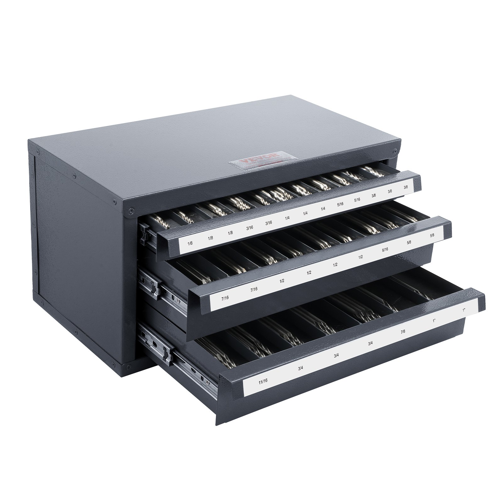 Schaftfräser-Spenderschrank, Schaftfräser-Organizer-Schrank Mit Drei Schubladen Für 1/8" Bis 1", Stahl-Schaftfräser-Spender-Organizer-Schrank Mit Etiketten, Stapelbar Mit 29 Fächern