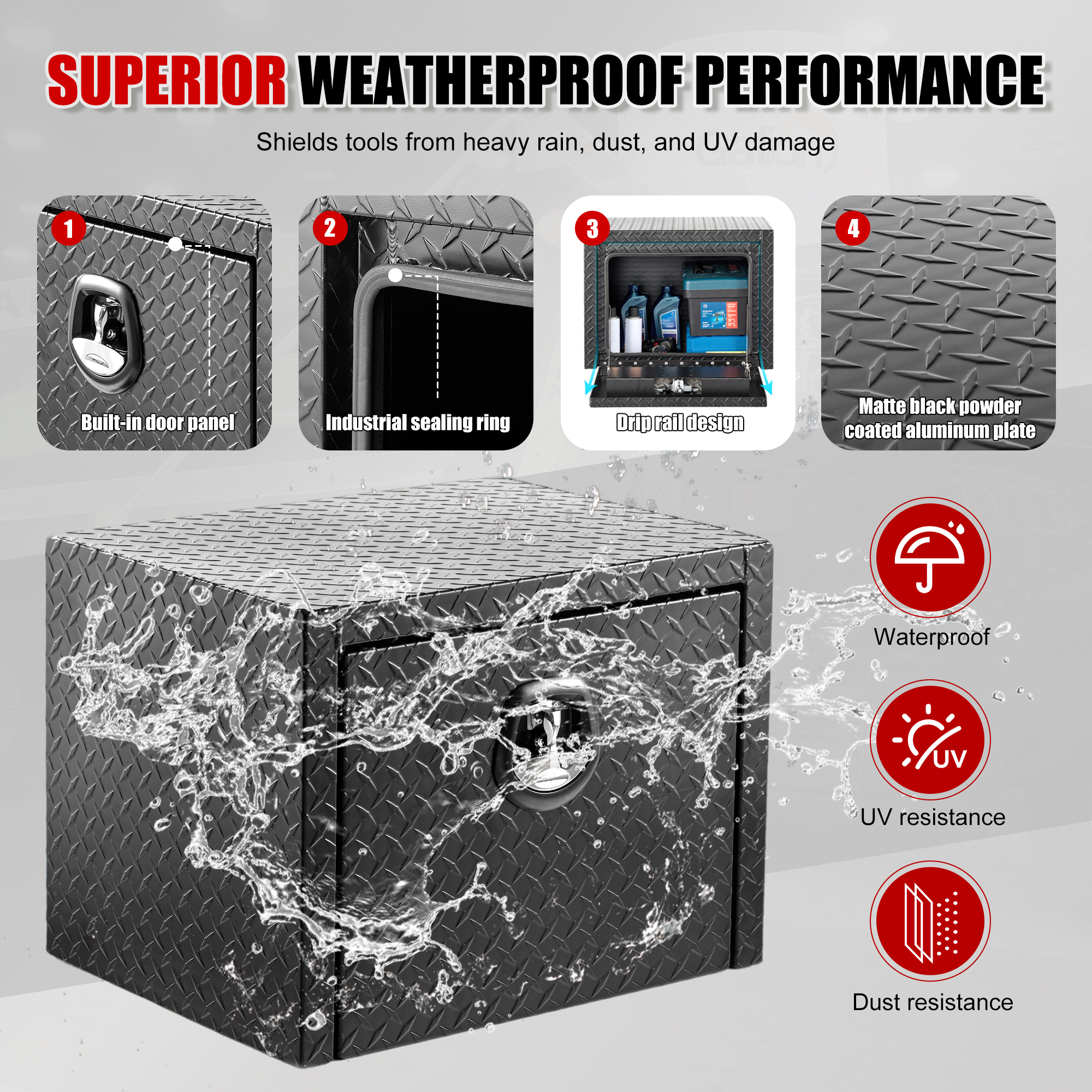 24 Inch Aluminum Underbody Truck Tool Box Heavy Duty Underbed Toolbox Tool Storage Organizer Chest  Waterproof  Diamond Thread Plate  Ideal For Pickup Truck ATV RV Trailer 5
