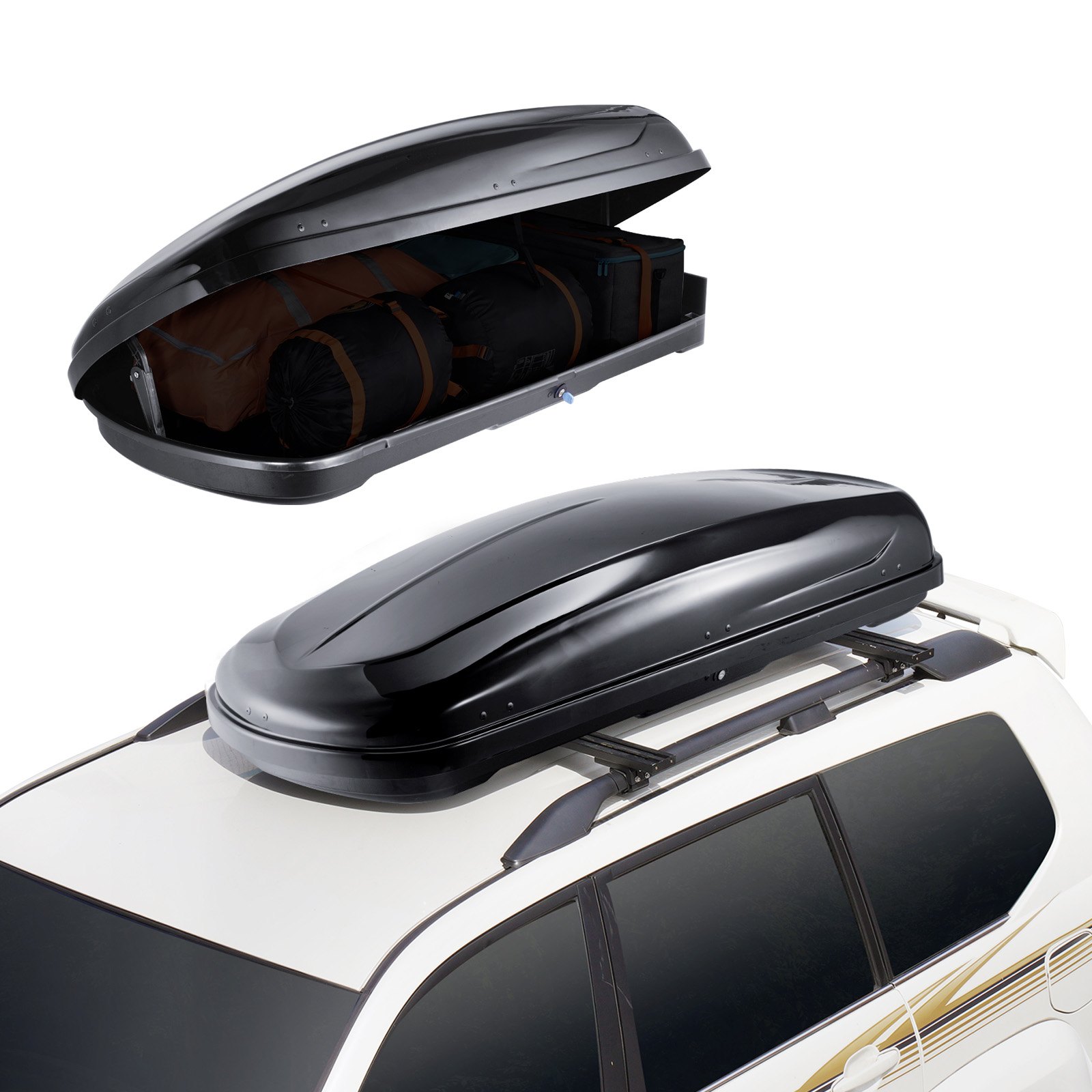 Universelle Dachbox für Autos, 370L ABS-Hartschalen-Gepäckträger mit doppelseitiger Öffnung und 2 verstärkten Gurten, geeignet für SUVs_voghion.com