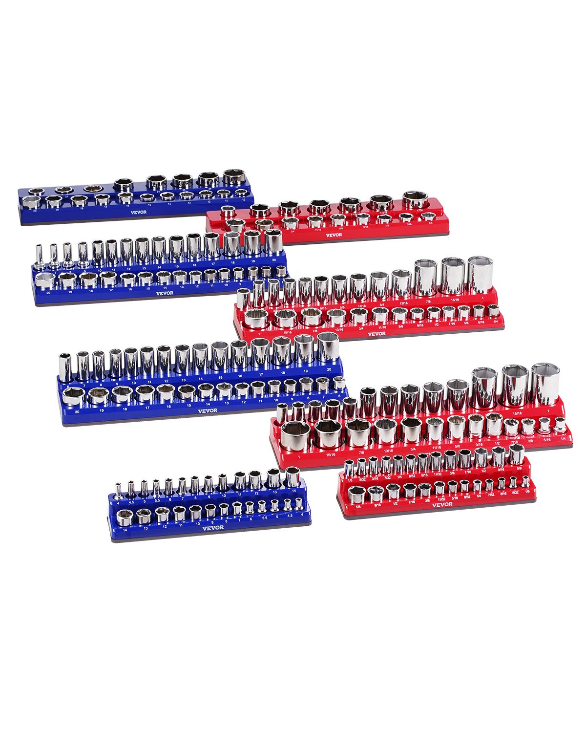 Steckschlüssel-Organizer-Set, 8-teilig, 1/4 Zoll, 3/8 Zoll & 1/2 Zoll SAE-Steckschlüsselablagen, Für Bis Zu 199 Standard- & Tiefe Steckschlüssel (Steckschlüssel Nicht Im Lieferumfang Enthalten)