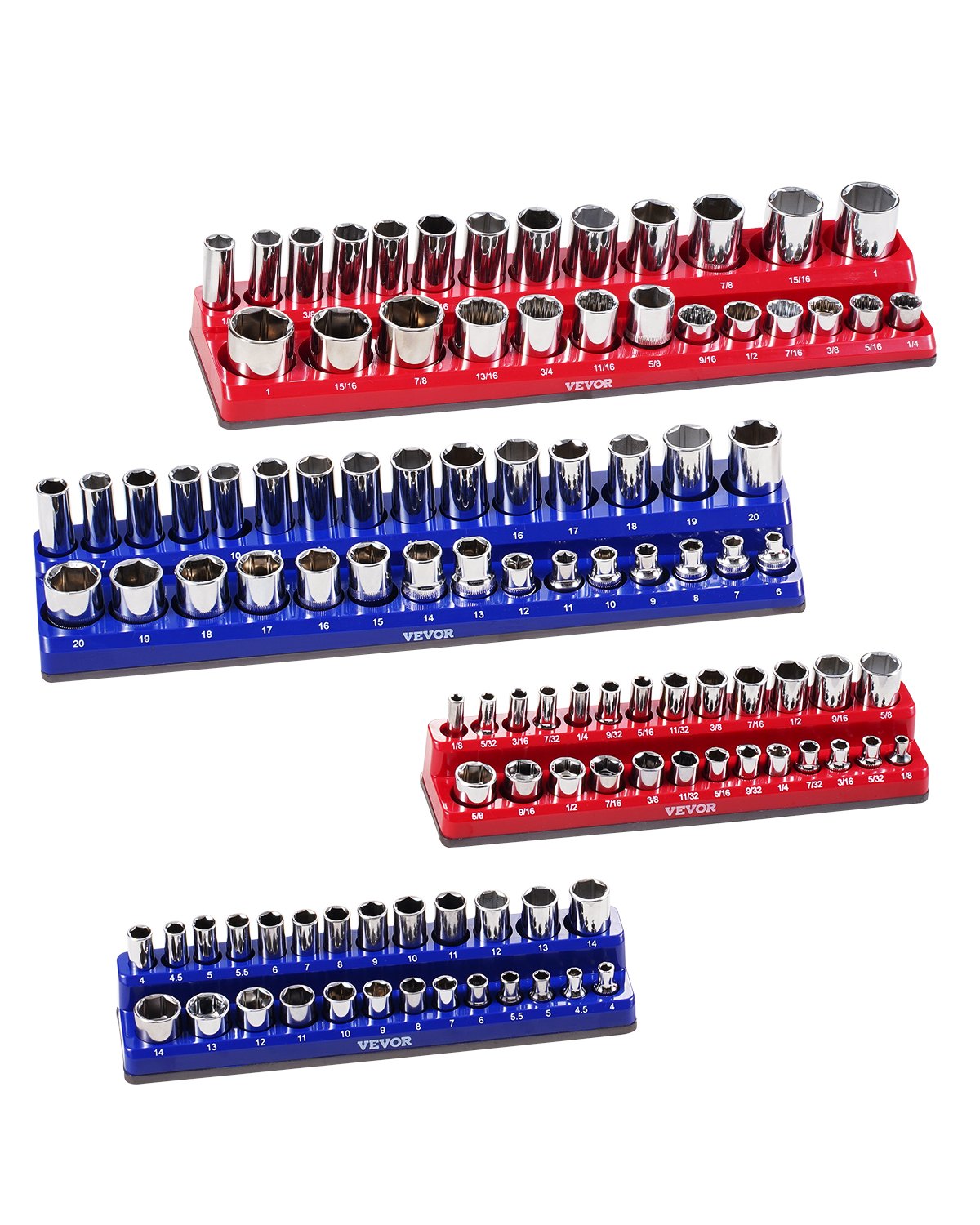 Steckschlüssel-Organizer-Set Magnetisch, 4-teilig, 1/4 Zoll & 3/8 Zoll SAE-Steckschlüsselablagen, Für Bis Zu 108 Standard- & Tiefe Steckschlüssel (Steckschlüssel Nicht Im Lieferumfang Enthalten)