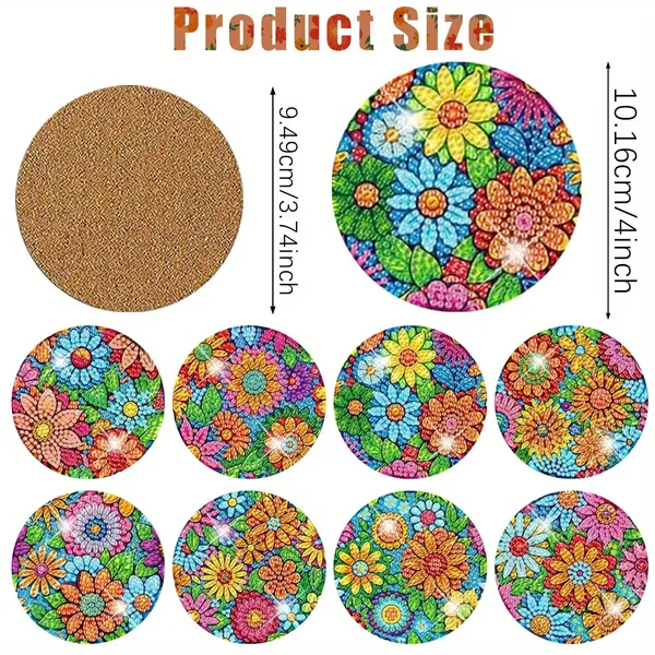 16 Pcs Diamond Art Painting Coaster Kit Flowers DIY Crafts Kit With Holder And Wooden Pad Non Slip Coaster Art Supplies For Adults And Beginner Ideal Mother's Day Easter Gift