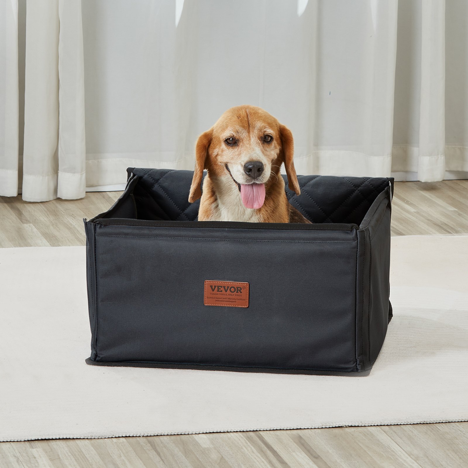 Hundeautositz, Hundesitzerhöhung Fürs Auto Mit Stützrahmen, Haustierautositz Mit Ansteckbarer Sicherheitsleine, Baumwollfüllung, Hundeautobett Für Kleine Hunde Bis 26 Lbs, Schwarz 3cf03c95 9aaa 4a7e 9cb3 07bf95b67640