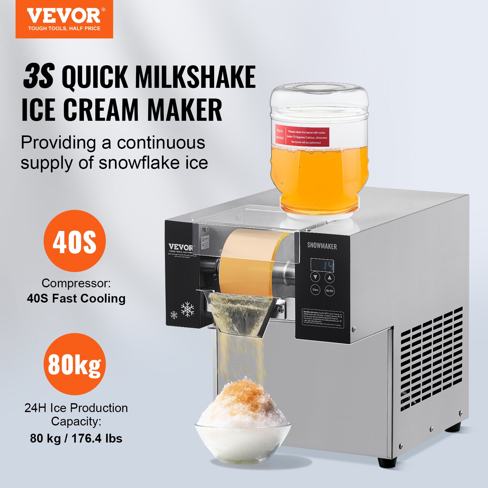 Gewerbliche Schneeflocken-Eismaschine – 80 kg/24 h Schneeflocken-Eismaschine, elektrische Schneekegelmaschine mit Luftkühlsystem und Touchscreen_voghion.com