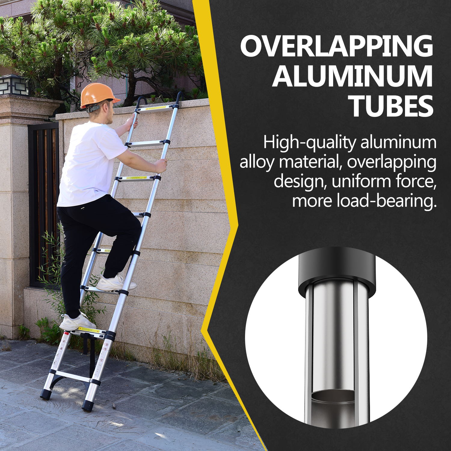 8.5FT Telescopic Ladder, Telescopic Aluminum Alloy Multi-purpose Folding Telescopic Ladder With Hooks And Triangular Support Frame, Suitable For Outdoor Work At Home Or RV 6
