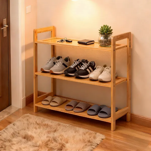3-layer Flat Bamboo Shoe Rack 68X25X51.5 Cm Natural Wood Color 6