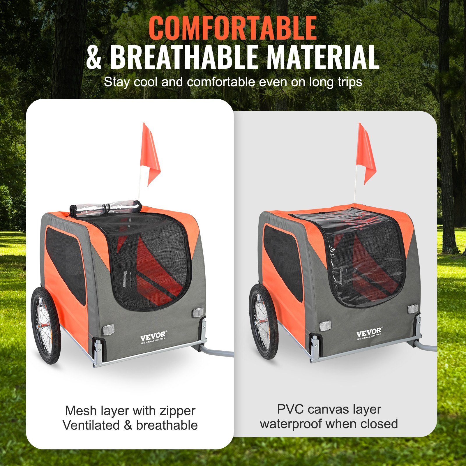 Hundeanhänger 30 Kg Fahrradanhänger Kohlenstoffstahl + 600D Oxford-Gewebe + PP Faltbar 1440 X 720 X 779 Mm Als Anhänger Gefaltete Größe 760 X 560 X 195 Mm Orange&Grau 4