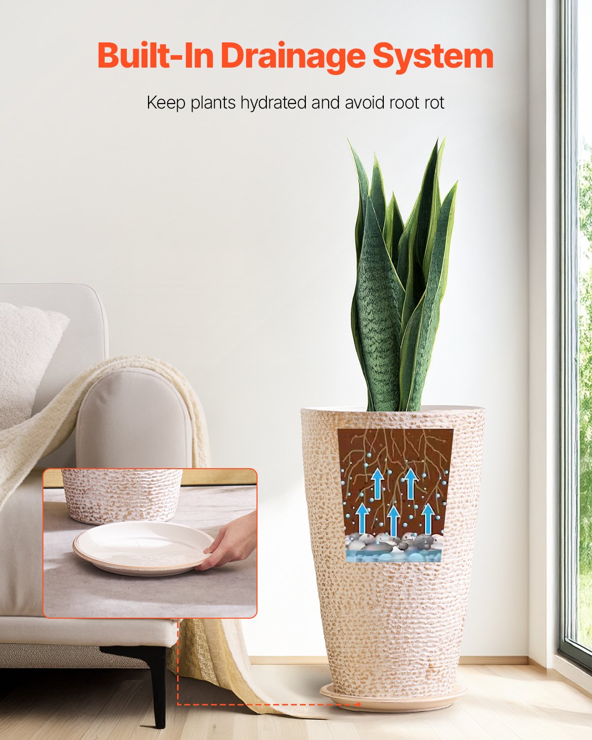 Großer konischer Pflanztopf – 2er-Pack, Blumentopf in Steinoptik, elegantes Design, effizientes Drainagesystem, vielseitig einsetzbar für Veranda, Terrasse und Büros_voghion.com