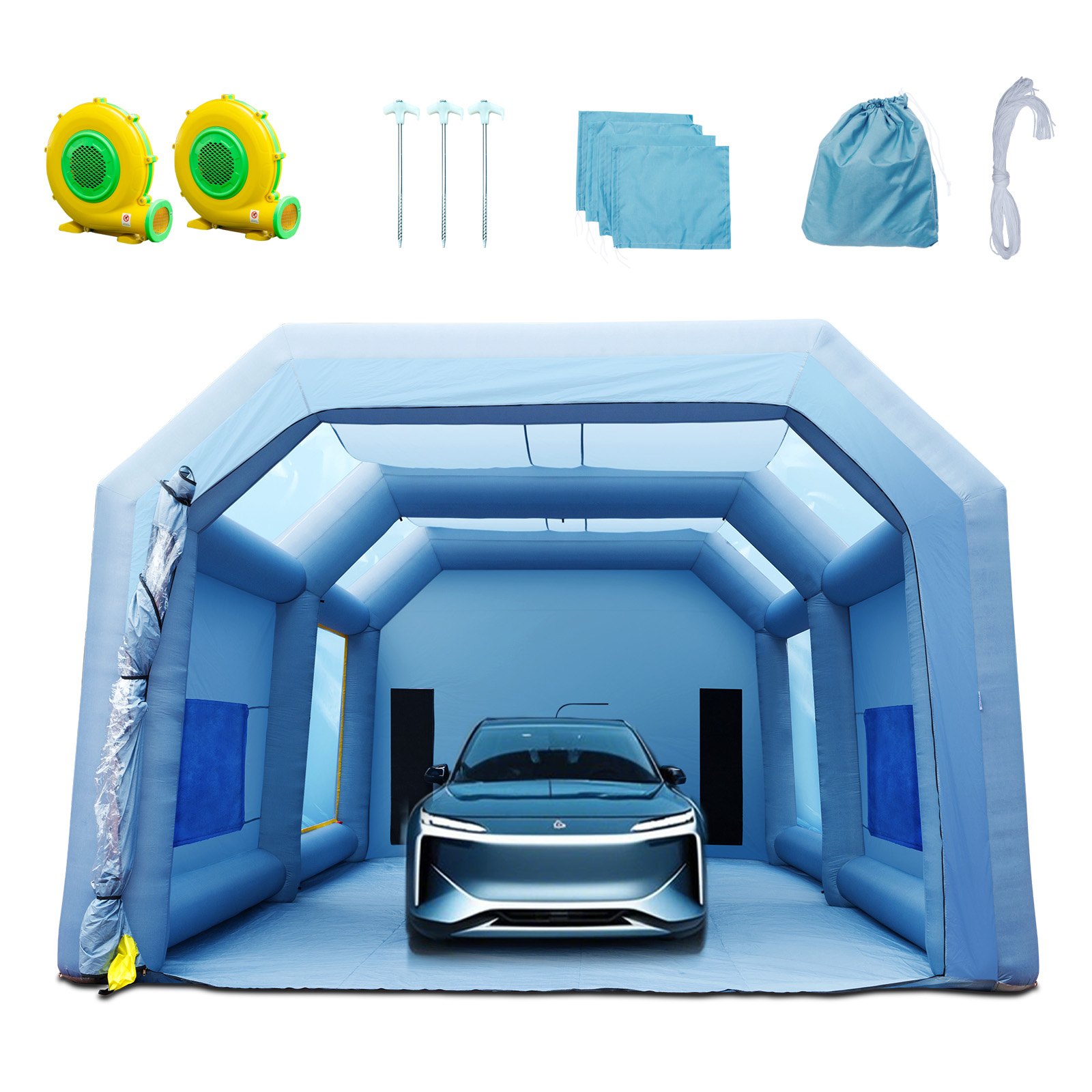 Tragbares Aufblasbares Farbzelt Für Sprühmalerei 1100 + 950 W, 10 X 6 X 4 M Sprühschutz Farbkabine Für DIY-Projekte, Hobby-Farbautomaten-Werkzeug, Blau 210D Oxford-Gewebe Auto Lackierkabine - Image 1