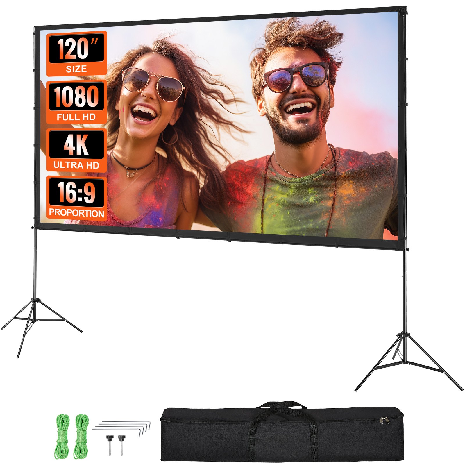 Projektion Beamer Leinwand Mit Ständer 304,8 Cm HD 4K Outdoor Indoor Projektor Screen Schnelles Klappbare Tragbare Filmleinwand 16: 9 Für Heimkino, Camping Und Freizeitveranstaltungen Schwarz_voghion.com