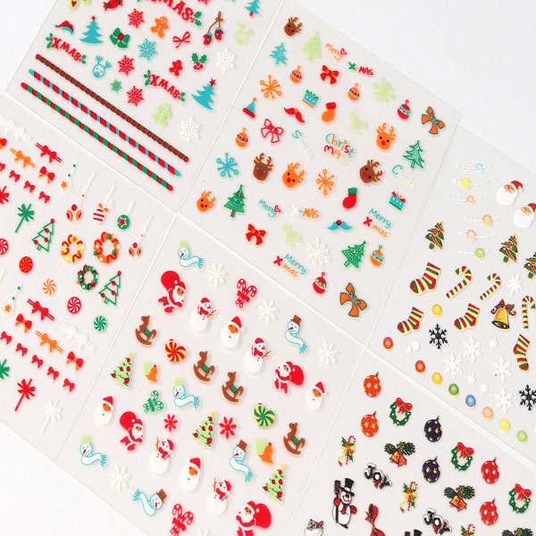 30sheet GlossyBlossom 3D Christmas Nail Stickers – Korean Made Holiday Nail Art Decals For Festive DIY Manicure, Santa, Reindeer, Snowflake & Tree Designs