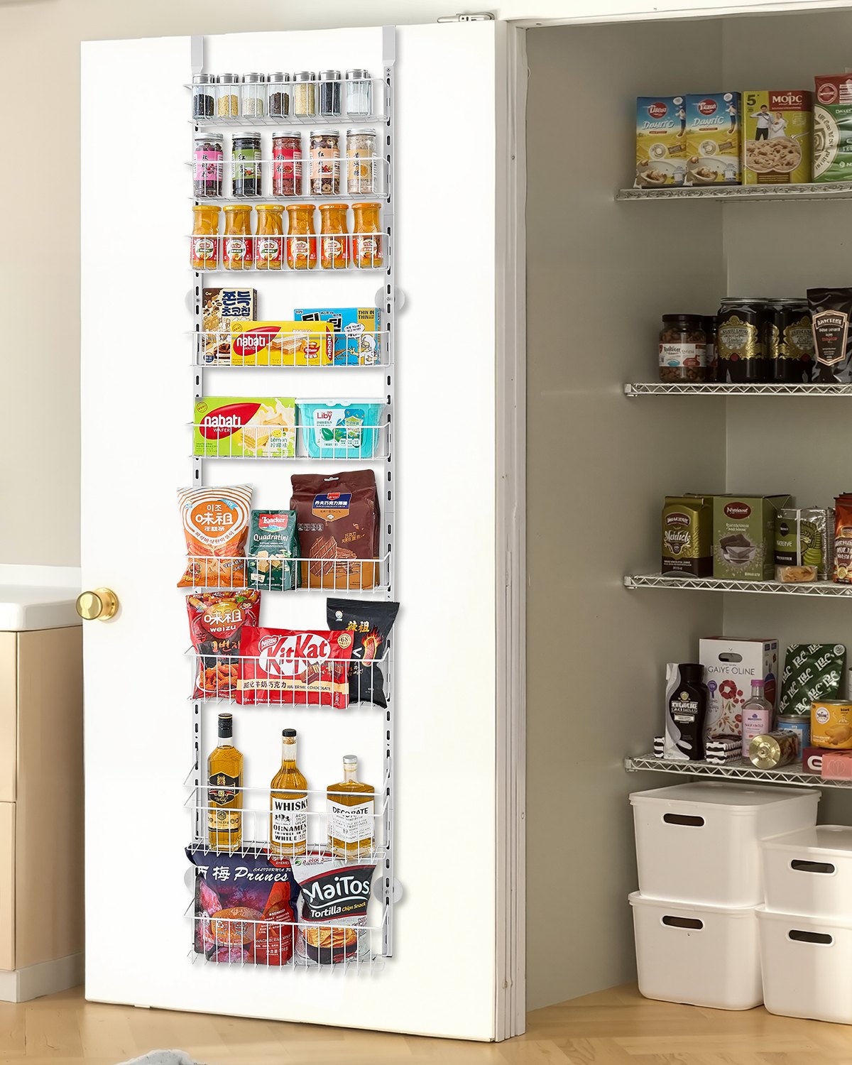 Vorratsschrank Speisekammer-Organizer Aufbewahrung Über Der Tür, 9-stufige Gewürzregale Zum Aufhängen Aus Stahl, Verstellbare Lagerregale Für Die Wand, Für Zuhause Küche Badezimmer, Weiß