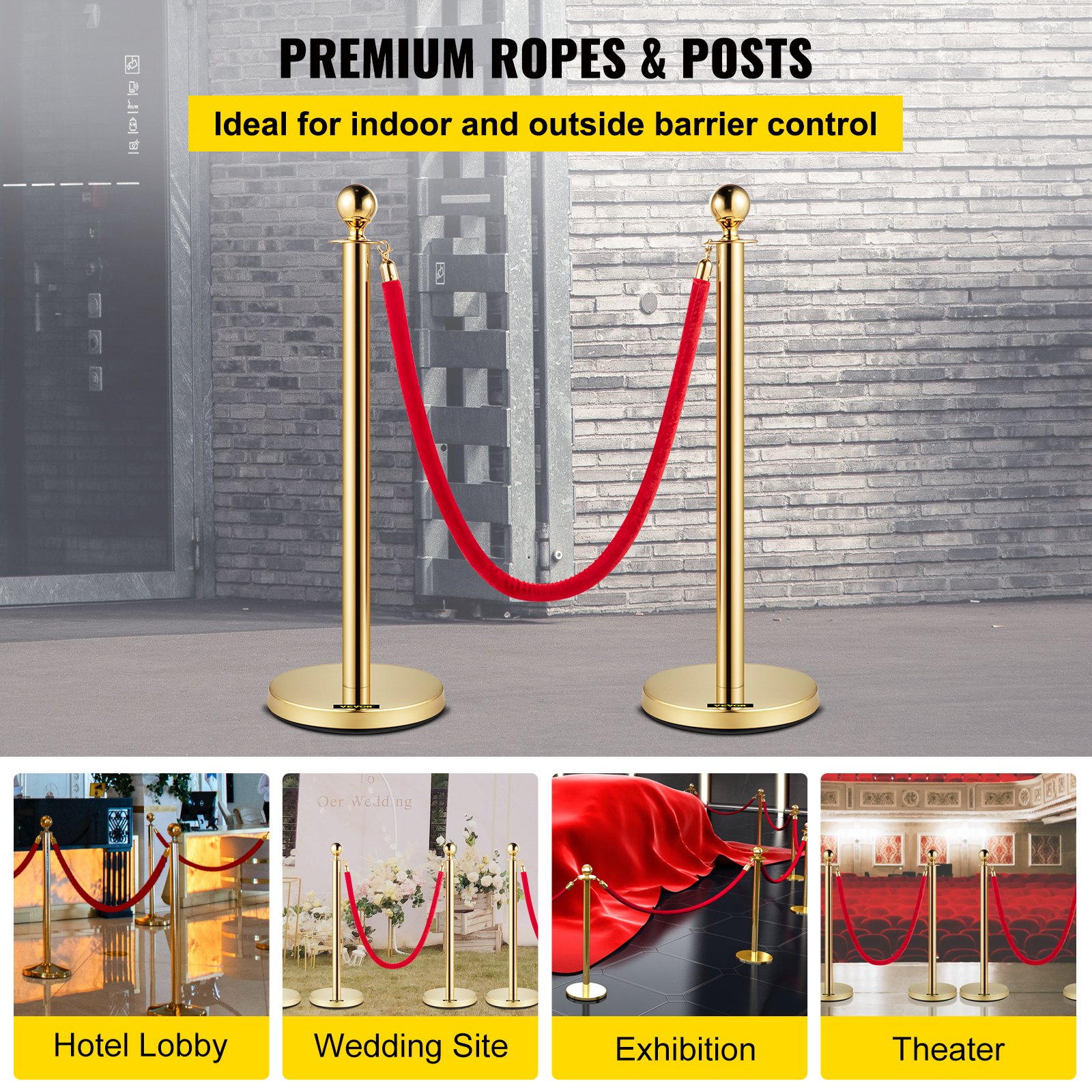 Gold Absperrständer Set Mit Kordel Für Events Und Empfänge_voghion.com