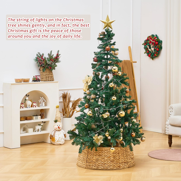 Artisanal Woven Hyacinth Christmas Tree Collar - 28in Natural Rattan & Wicker Tree Skirt/Base Cover 5