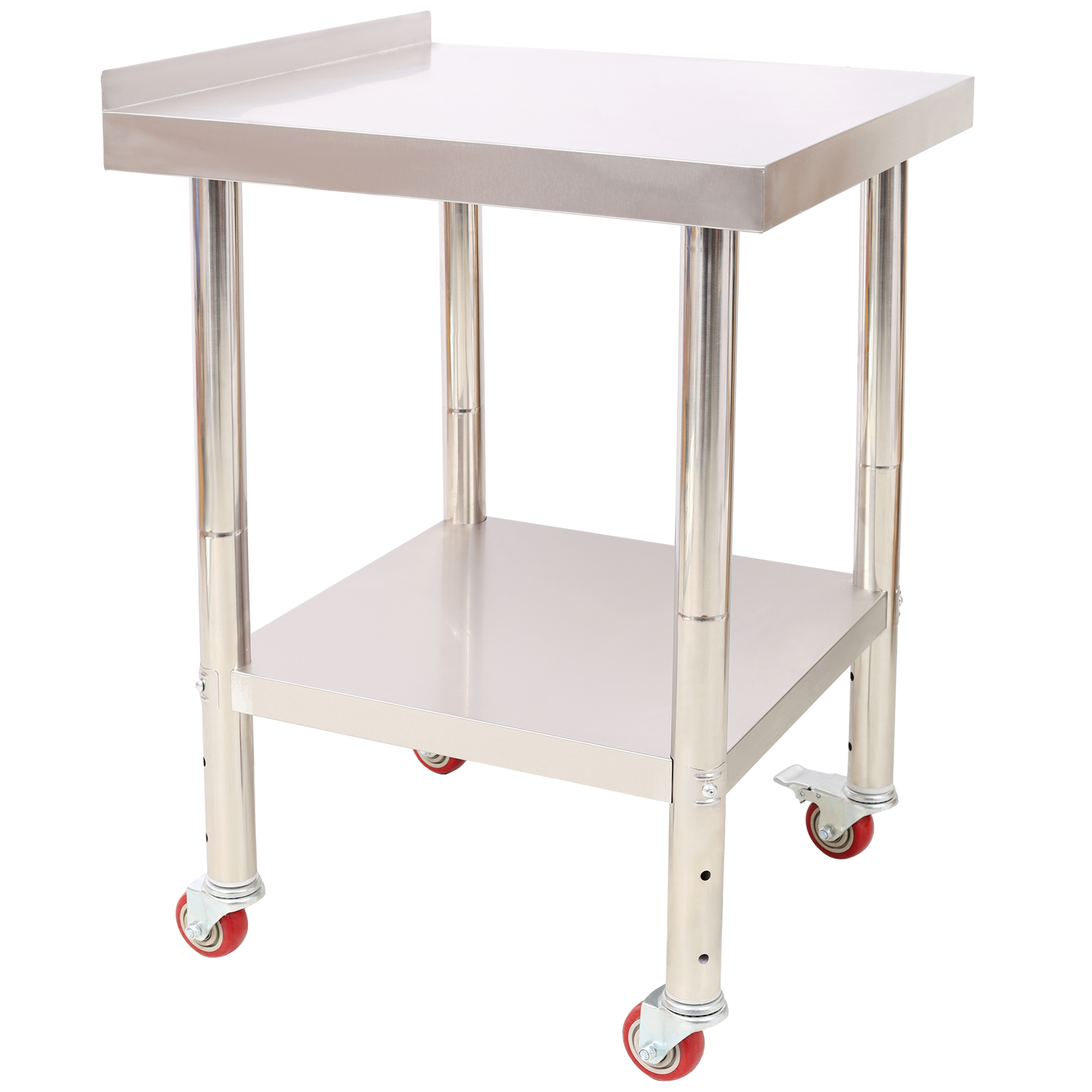 Stainless Steel Prep Table,440lbs Load Capacity Heavy Duty Metal Worktable With Backsplash Adjustable Undershelf & 4 Casters, Commercial Workstation For Kitchen Restaurant