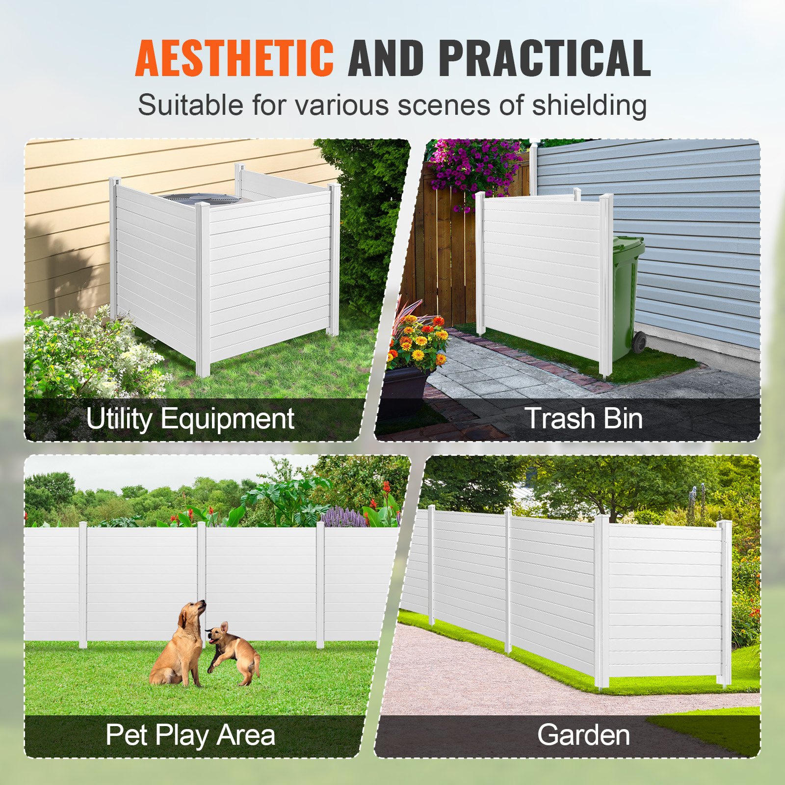 Sichtschutzzaun für den Garten – 3 Paneele, 122 x 122 cm, PVC und verzinkter Stahl, winddicht, ideal für Poolausrüstung und Klimaanlagen_voghion.com