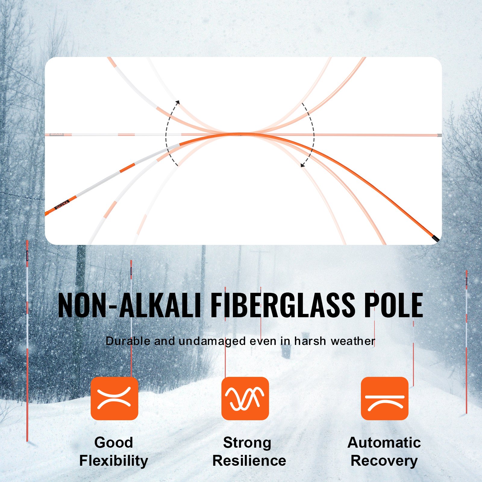 100er-Pack 1219,2 Mm Einfahrtsmarkierungen, Orangefarbene Schneepflugpfähle, 7,87 Mm Fiberglasstab 4