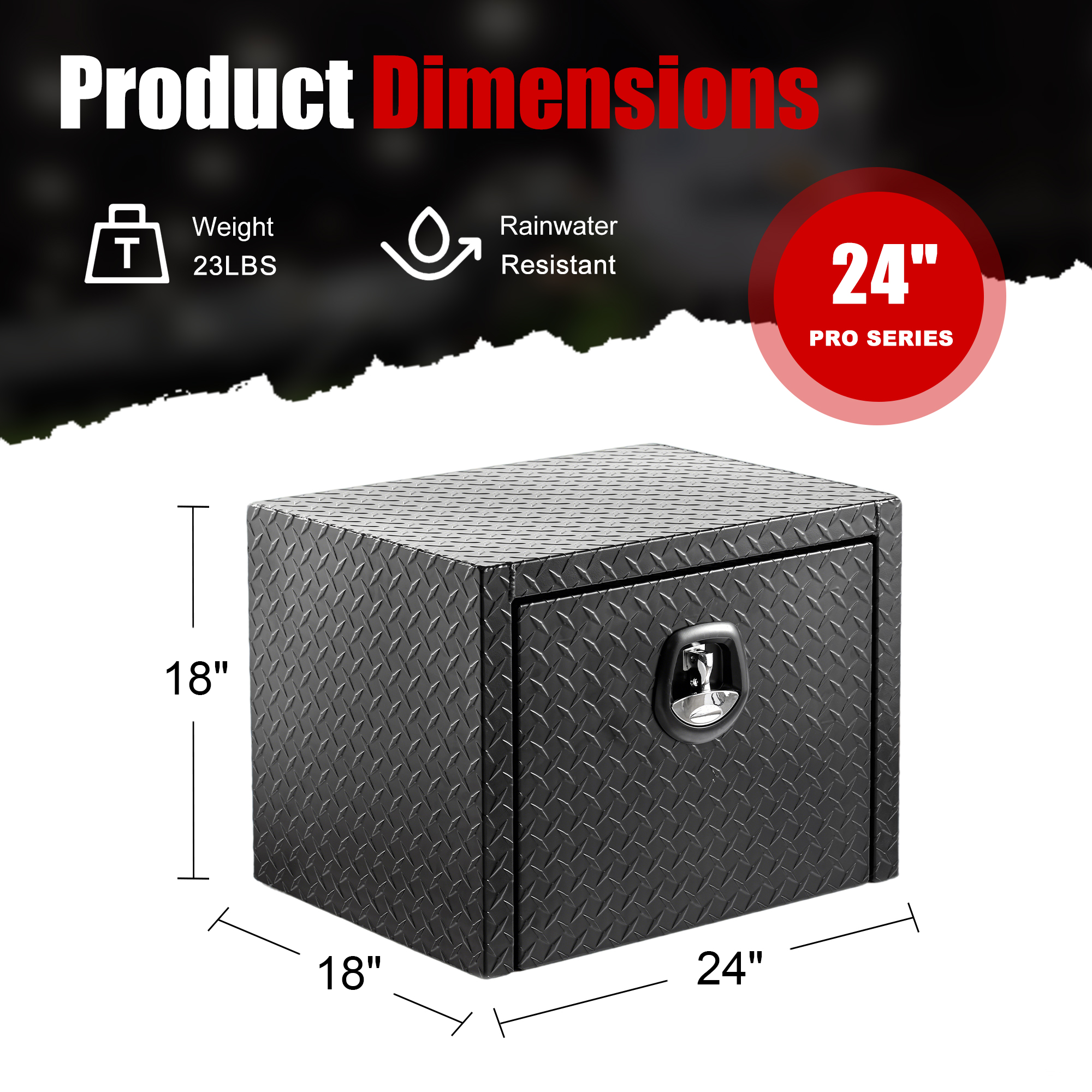 24 Inch Aluminum Underbody Truck Tool Box Heavy Duty Underbed Toolbox Tool Storage Organizer Chest  Waterproof  Diamond Thread Plate  Ideal For Pickup Truck ATV RV Trailer
