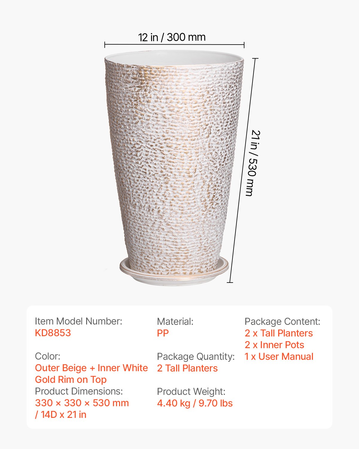 Großer konischer Pflanztopf – 2er-Pack, Blumentopf in Steinoptik, elegantes Design, effizientes Drainagesystem, vielseitig einsetzbar für Veranda, Terrasse und Büros_voghion.com