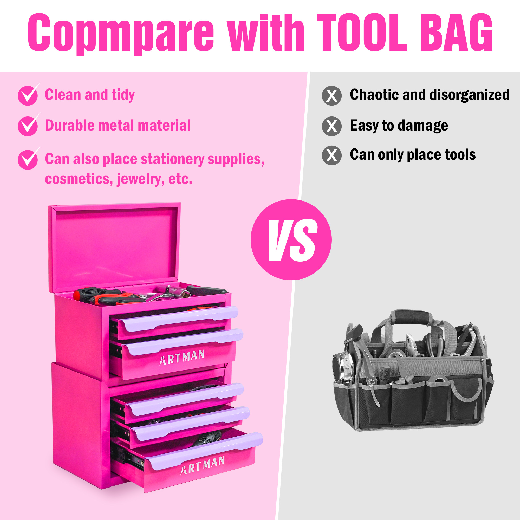 Drawer-style Desktop Storage Box, Office Workstation Organizing Magic Tool, Desk Stationery Storage Rack, Cosmetic Storage Cabinet--Rose Red-purple- Color 5