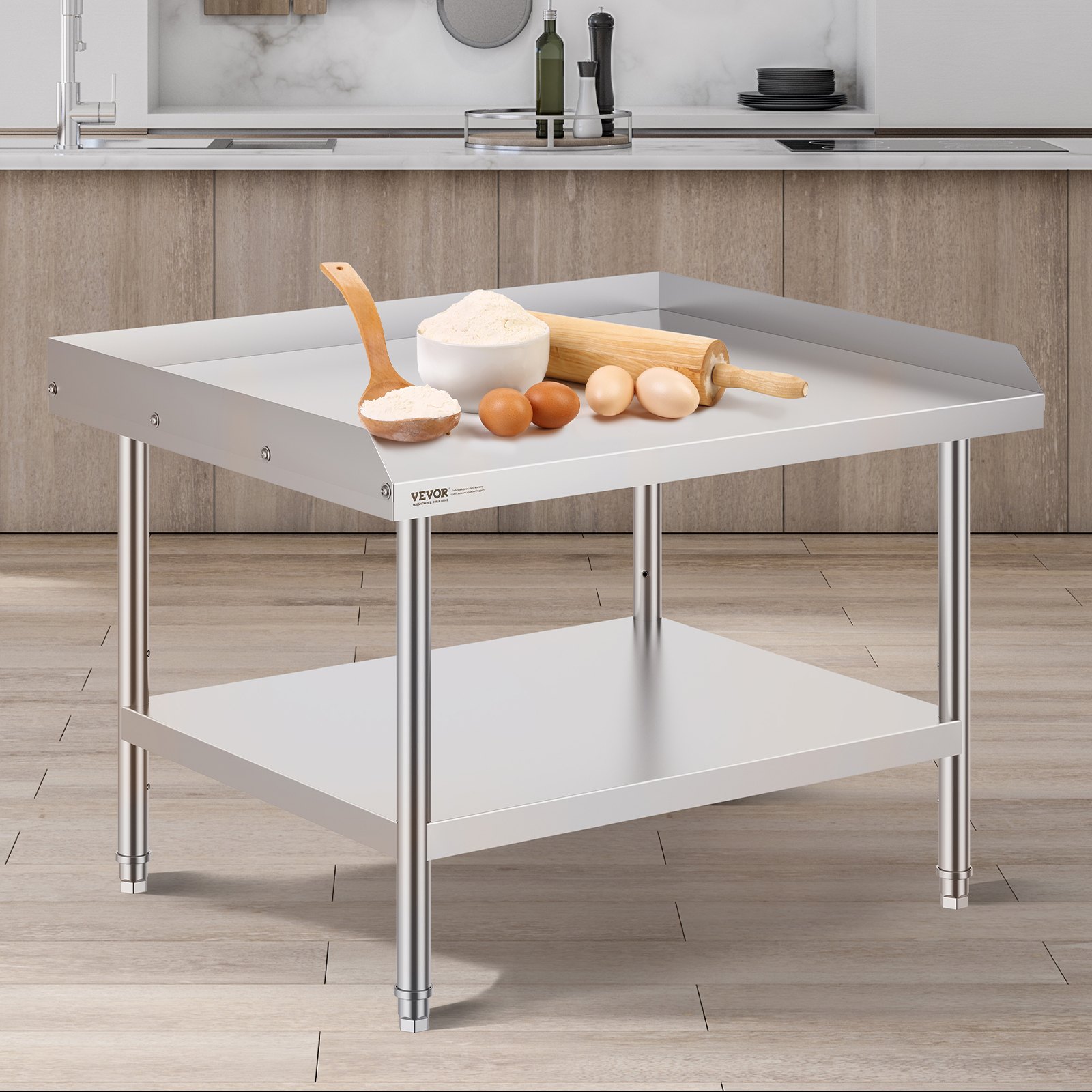 Arbeitstisch aus Edelstahl – Gewerblicher Lebensmittelzubereitungstisch mit verstellbarer Höhe für Restaurants, Haushalte und Hotels, 762 x 914 x 660 mm_voghion.com
